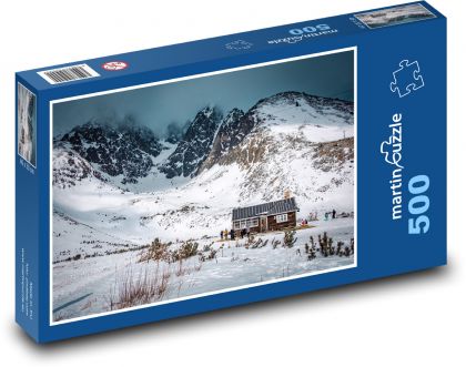 Sníh, horská bouda - Puzzle 500 dílků, rozměr 46x30 cm