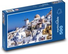 Bílé domy v Santorini, Řecko Puzzle 500 - 46x30 cm