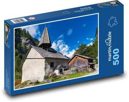Kostel, venkov, hory - Puzzle 500 dílků, rozměr 46x30 cm
