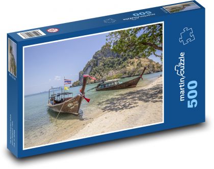 Loď na pláži v Thajsku - Puzzle 500 dielikov, rozmer 46x30 cm 