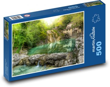 Starý mlýn u vodopádu - puzzle 500 dílků