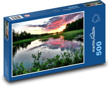 Příroda, jezero, západ slunce - Puzzle 500 dílků, rozměr 46x30 cm