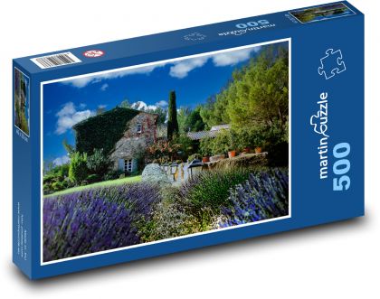 Dům, zahrada, levandule - Puzzle 500 dílků, rozměr 46x30 cm