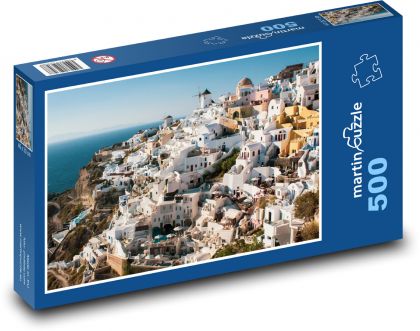 Biele mesto pri mori - Santorini - Puzzle 500 dielikov, rozmer 46x30 cm 