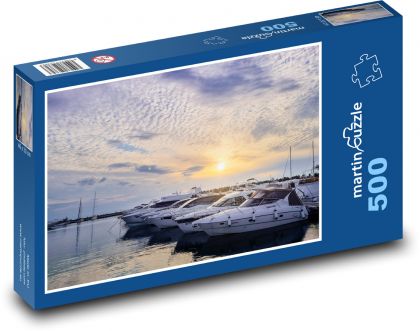 Jachty v maríně při západu slunce - puzzle 500 dílků