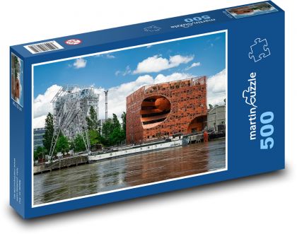 Moderní architektura u řeky v Lyonu - puzzle 500 dílků