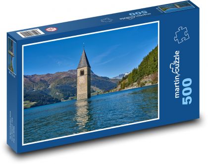 Itálie - Reschensee - Puzzle 500 dílků, rozměr 46x30 cm