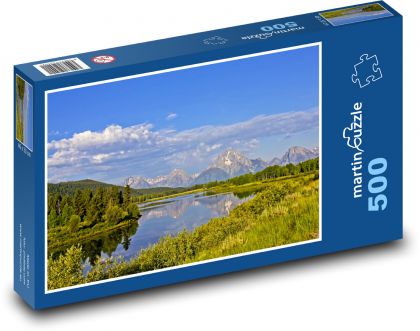 Hory, jezero, příroda - Puzzle 500 dílků, rozměr 46x30 cm