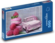 Retro autíčko a malinové makronky Puzzle 500 - 46x30 cm