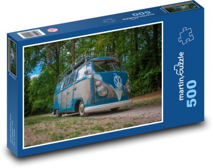 Niebieski autobus retro - Puzzle 500 elementów, rozmiar 46x30 cm