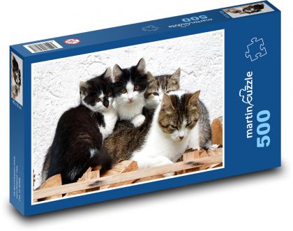 Kočka a koťata - Puzzle 500 dílků, rozměr 46x30 cm