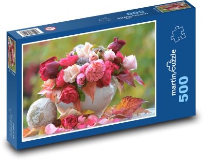 Róże - bukiet, kwiat - Puzzle 500 elementów, rozmiar 46x30 cm