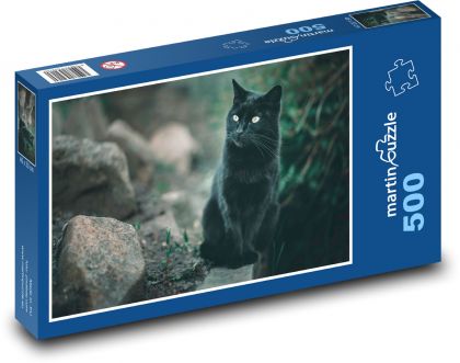Kot - domowy, czarny - Puzzle 500 elementów, rozmiar 46x30 cm