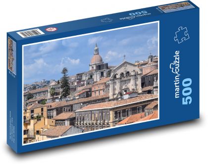 Miasto - budynki, kościół - Puzzle 500 elementów, rozmiar 46x30 cm
