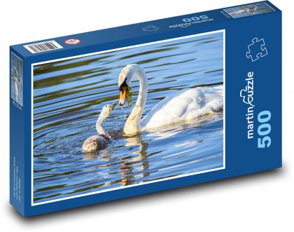 Labuť - vták, voda - Puzzle 500 dielikov, rozmer 46x30 cm 
