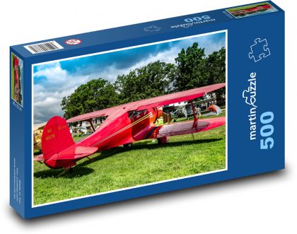 Letadlo - červený dvouplošník - Puzzle 500 dílků, rozměr 46x30 cm