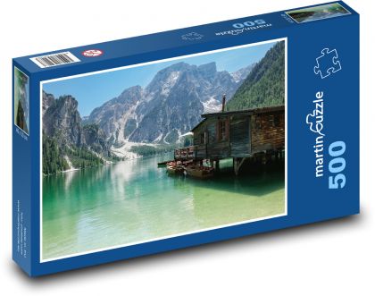 Horská chata - jezero - Puzzle 500 dílků, rozměr 46x30 cm