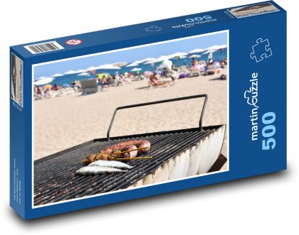 Grilování - klobása, pláž - Puzzle 500 dílků, rozměr 46x30 cm