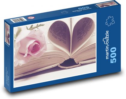 růže, srdce - Puzzle 500 dielikov, rozmer 46x30 cm 