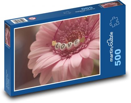 Gerbera - láska, růžová - Puzzle 500 dílků, rozměr 46x30 cm