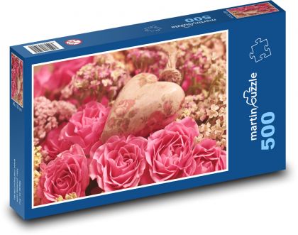 Srdce - růže, Valentýn - Puzzle 500 dílků, rozměr 46x30 cm