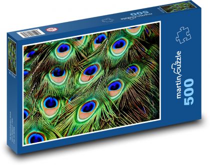 Paw - tęczowe pawie pióra - Puzzle 500 elementów, rozmiar 46x30 cm