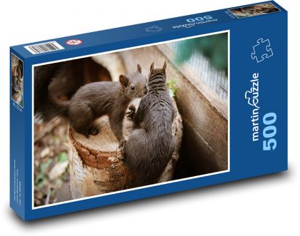 Wiewiórki na pniu drzewa - Puzzle 500 elementów, rozmiar 46x30 cm