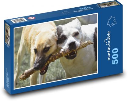 Staffordi s palicou, psy - Puzzle 500 dielikov, rozmer 46x30 cm 