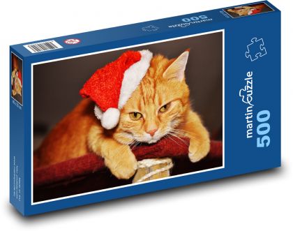 Kočka - Vánoční čepice - Puzzle 500 dílků, rozměr 46x30 cm