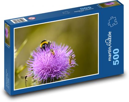 Bodliak - čmeliak, kvet - Puzzle 500 dielikov, rozmer 46x30 cm 