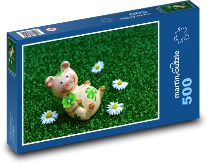 Happy pig - happy, four-leaf clover - Puzzle of 500 pieces, size 46x30 cm 