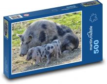 Schwein mit Jungen - Haustiere, Bauernhof Puzzle 500 Teile - 46 x 30 cm