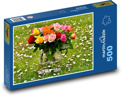 Kytica ruží - darček, kvety - Puzzle 500 dielikov, rozmer 46x30 cm 