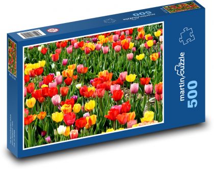 Tulipány - záhrada, jarné kvety - Puzzle 500 dielikov, rozmer 46x30 cm 