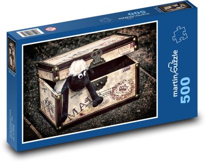 Plyšová ovce - kufr, dekorace - Puzzle 500 dílků, rozměr 46x30 cm