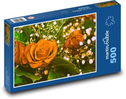 Pomarańczowa róża - kwiat, bukiet - Puzzle 500 elementów, rozmiar 46x30 cm