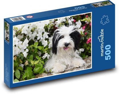 Pes - zvíře, květiny - Puzzle 500 dílků, rozměr 46x30 cm