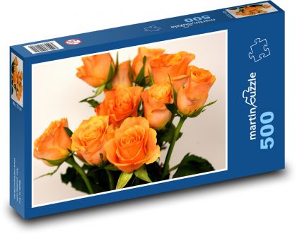 Oranžové růže - květina, dárek - Puzzle 500 dílků, rozměr 46x30 cm