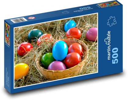 Velikonoční vajíčka - vejce, košík - Puzzle 500 dílků, rozměr 46x30 cm