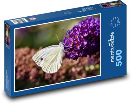 Weißer Schmetterling - Blume, Flügel - Puzzle - 500 Teile