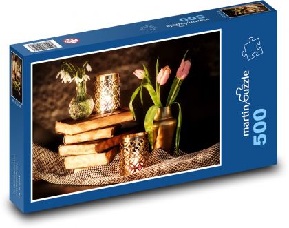 Tulipány - kytica, snežienky - Puzzle 500 dielikov, rozmer 46x30 cm 