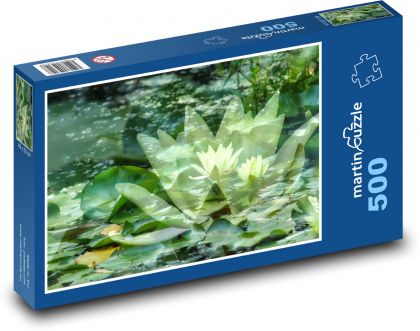 Lekníny - vodní rostliny, jezero - Puzzle 500 dílků, rozměr 46x30 cm