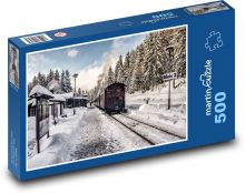 Zima w górach - śnieg, pociąg Puzzle 500 elementów - 46x30 cm