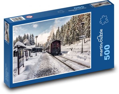 Zima na horách - sníh, vlak - Puzzle 500 dílků, rozměr 46x30 cm
