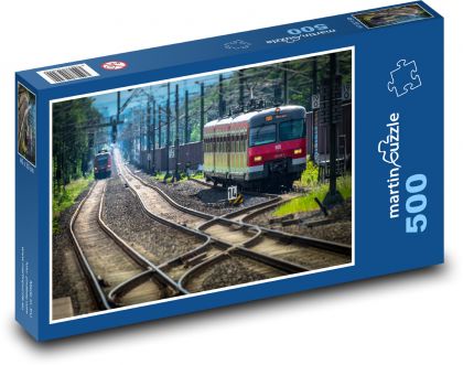 Koleje - pociąg, tory - Puzzle 500 elementów, rozmiar 46x30 cm
