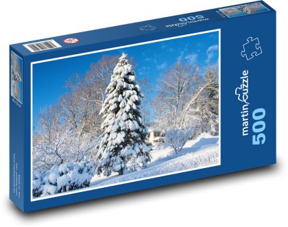 Zima - sníh, stromy - Puzzle 500 dílků, rozměr 46x30 cm