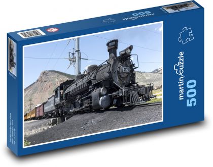 Parní lokomotiva - vlak, dráhy - Puzzle 500 dílků, rozměr 46x30 cm