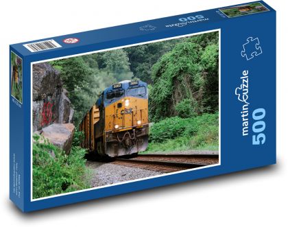 Pociąg - szyny, drzewa - Puzzle 500 elementów, rozmiar 46x30 cm