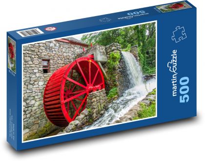 Vodní mlýn - červené kolo, vodopád - Puzzle 500 dílků, rozměr 46x30 cm
