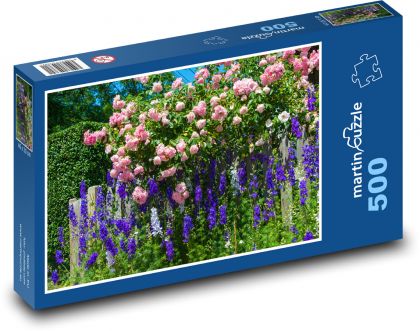 Růžové růže - zahrada, květiny - Puzzle 500 dílků, rozměr 46x30 cm